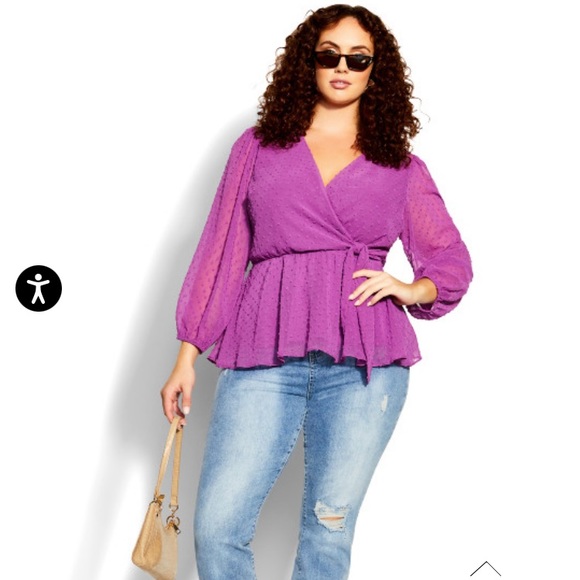 CITY CHIC TOP V NECK FAUX WRAP LONG SLEEVE LILAC PURPLE COLOR - Picture 1 of 13
